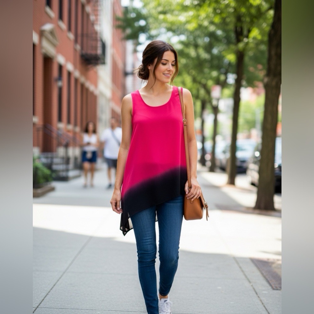 Dex beautiful asymmetric top. Coral  and dark purple like the last pictu…